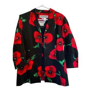 Carlisle Vintage Poppy Blazer (8) & Shell (S) Set. Black W/ Red Poppies